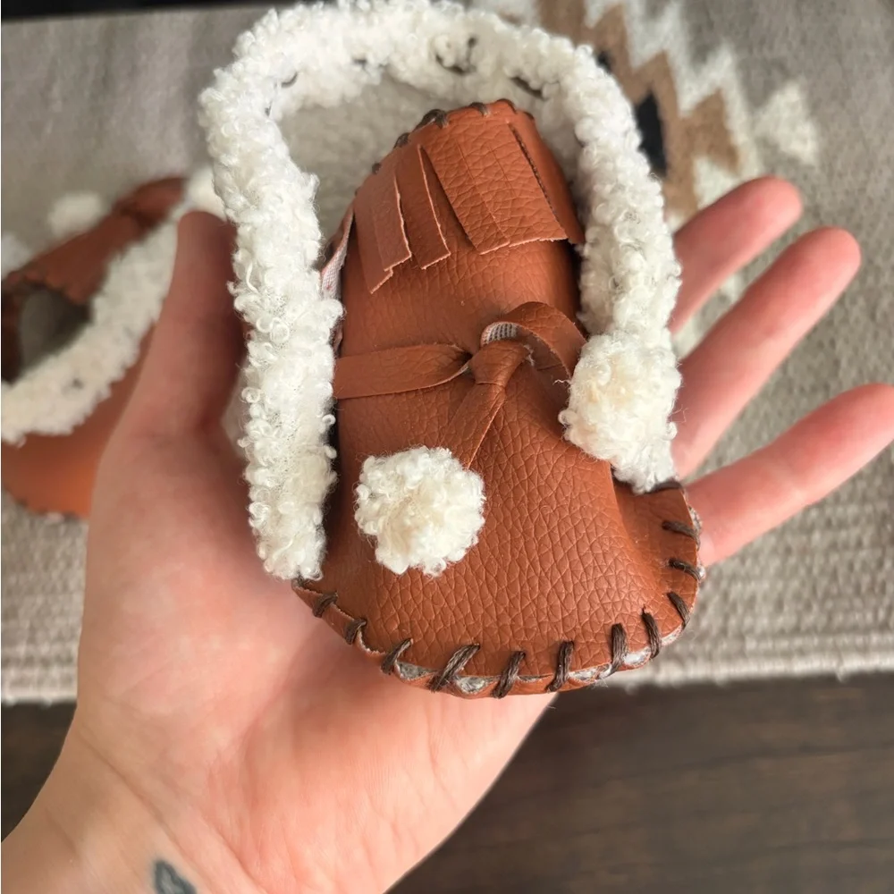 Handmade Baby Moccasins with Cozy Sherpa Trim